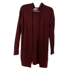 Pink Rose Burgundy Sweater Cardigan with Hood